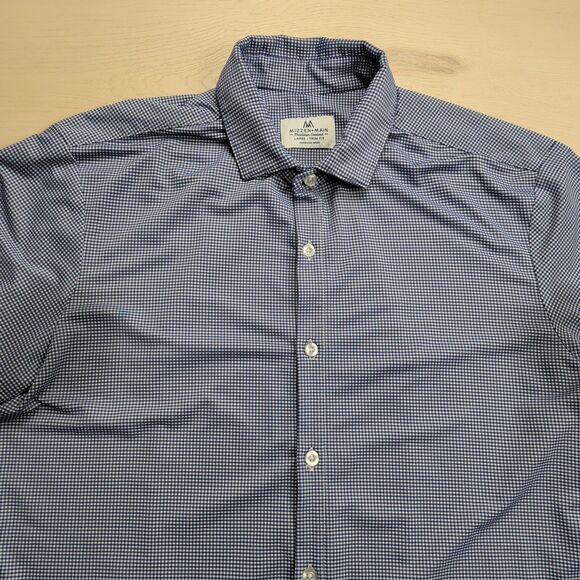 Mizzen + Main Shirt Mens L Tradition Evolved Trim Fit Gingham Check Blue USA - Picture 2 of 11